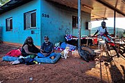 A family outside their home