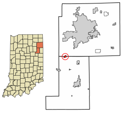 Location of Zanesville in Allen County and Wells County, Indiana.