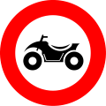 C6: No entry for drivers of motor vehicles with four wheels, constructed for off-road use, with an open bodywork, a steering wheel as on a motorcycle and a saddle