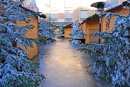 Louvain-la-Neige sur la place de l'Université, à côté de la gare.