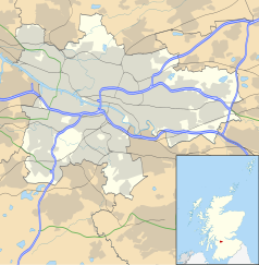 Mapa konturowa Glasgow, w centrum znajduje się punkt z opisem „Hampden Park”