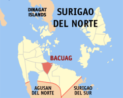 Mapa ng Surigao del Norte na nagpapakita sa lokasyon ng Bacuag.
