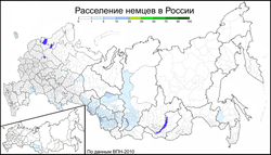 Venäjänsaksalaisten osuus väestöstä vuoden 2010 väestönlaskennan mukaan