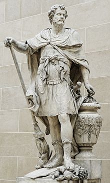 Hannibal döyüş zamanı öldürdüyü Roma zadəganlarının nişan üzüklərini sayarkən, Sebastian Slodtzun yaratd��ğı heykəl, 1704, Luvr.