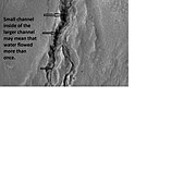 前一图像部分区域的放大，显示了较大冲沟中的小冲沟，水可能不止一次地流入这些沟壑。