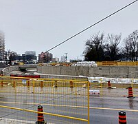 Photo of a concrete guideway under construction