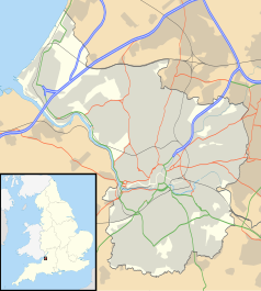 Mapa konturowa Bristolu, w centrum znajduje się punkt z opisem „Clifton Down”