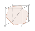 Section hexagonale du cube par le plan médiateur de [AG}