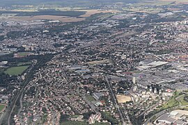 An aerial view of Vernouillet {lower left} and Dreux
