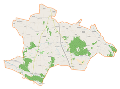 Mapa konturowa gminy Zadzim, blisko centrum na prawo znajduje się punkt z opisem „Radiowo-Telewizyjne Centrum Nadawcze Łódź/Zygry”
