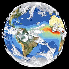 Immagini della NASA (1997) che mostrano l'interrelazione tra clima e fuoco. I fuochi attivi sono rappresentati da punti rossi.