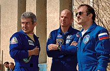 A tripulação no Cosmódromo de Baikonur.