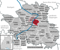Wendlingens läge i Baden-Württemberg