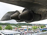 Mesin turbojet Kolesov RD-36-51 pesawat supersonic Rusia Tupolev Tu-144 di Auto- und Technikmuseum Sinsheim / Deutschland.Kecepatan maksimum mesin ini Mach 2.35; di atas permukaan laut.