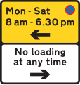 Waiting prohibited in the direction indicated (upper panel), and loading and unloading prohibited in the direction indicated (lower panel)