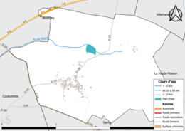 Carte en couleur présentant le réseau hydrographique de la commune