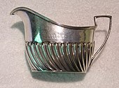American railroad holloware creamer jug with gadrooning on the lower body, in Regency taste, early 20th century