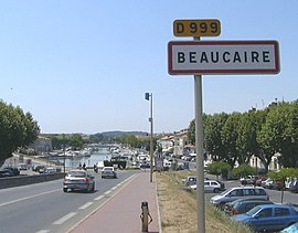 View down into Beaucaire and the marina from the bridge leading to Tarascon