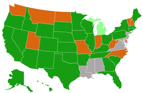 States holding regularly-scheduled legislative and gubernatorial elections in 2020:   Governor and all legislative chambers   All legislative chambers   A portion of legislative chambers   None