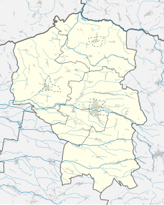 Mapa konturowa powiatu kluczborskiego, u góry znajduje się punkt z opisem „Byczyna”