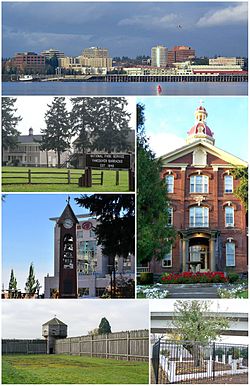 Fentről balra: A város Oregon felől; House of Providence; Old Apple Tree Park; Fort Vancouver; Esther Short Park; Vancouver Barracks