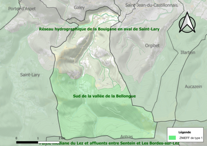 Carte des ZNIEFF de type 1 sur la commune.