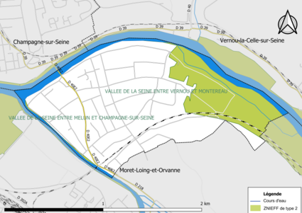 Carte des ZNIEFF de type 2 de la commune.