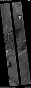 Wide view of Aram Chaos, as seen by HiRISE under the HiWish program. The black strip is where data was not gathered.