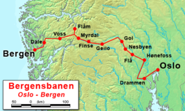 Spoorlijn Oslo - Bergen op de kaart