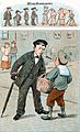 Vitsetegning fra det danske vittighetsbladet Puk fra 1894 karikerer gamle dagers forestilling om at gutter ofte ble betraktet som voksne menn etter konfirmasjonen.