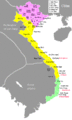 Map of Vietnam from 1540 to 1592 during Southern and Northern Dynasties period shows the division of Đại Việt between   Mạc dynasty   Lê dynasty under command of Nguyễn Kim   Kingdom of Champa .