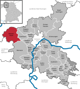 Poziția Wasserlosen pe harta districtului Schweinfurt