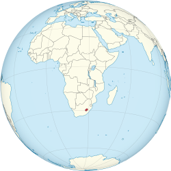 Lesotho on the globe (Zambia centered)