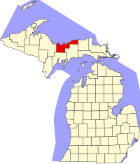 Kort over Michigan med Alger County markeret