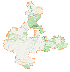 Mapa konturowa powiatu skierniewickiego, blisko centrum na dole znajduje się punkt z opisem „Nowy Rzędków”