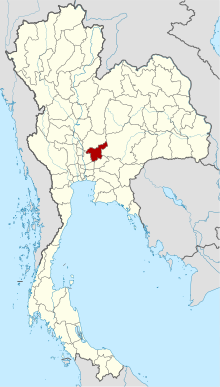 Peta Thailand dengan Provinsi Saraburi diwarnai merah