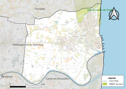 Carte de la ZNIEFF de type 2 sur la commune.