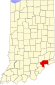 Harta statului Indiana indicând comitatul Jefferson