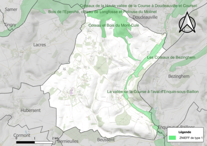 Carte des ZNIEFF de type 1 sur la commune.