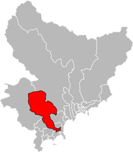 Situation of the canton of Valbonne in the department of Alpes-Maritimes