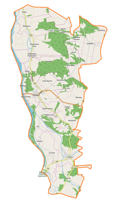 Mapa konturowa gminy Annopol, u góry po prawej znajduje się punkt z opisem „Grabówka”