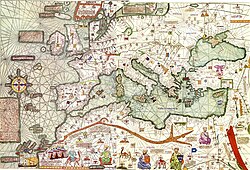 Egy Európát és Észak-Afrikát ábrázoló részlet a Katalán Atlaszból