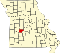 Map of Misuri highlighting Hickory County