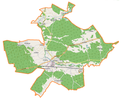 Mapa konturowa gminy Ozimek, w centrum znajduje się punkt z opisem „Ozimek”