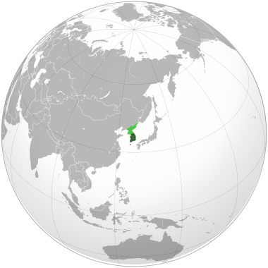 Projection of Asia with South Korea in green