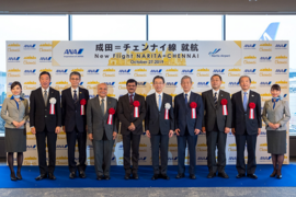 Ryuko Hira with Ambassador of India to Japan - Sanjay Kumar Verma and other dignitaries during the Narita-Chennai flight inauguration in October 2019