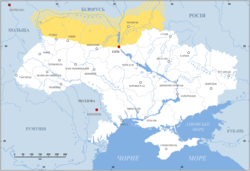 Polesia (đánh dấu màu vàng) trên bản đồ Ukraina