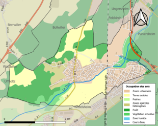 Carte en couleurs présentant l'occupation des sols.