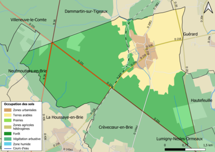 Carte des infrastructures et de l'occupation des sols en 2018 (CLC) de la commune.