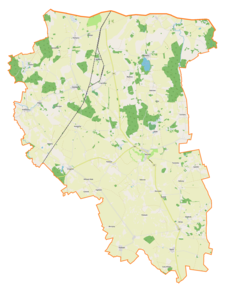 Mapa konturowa gminy Barciany, blisko górnej krawiędzi znajduje się punkt z opisem „Przejście graniczne Skandawa-Żeleznodorożnyj”